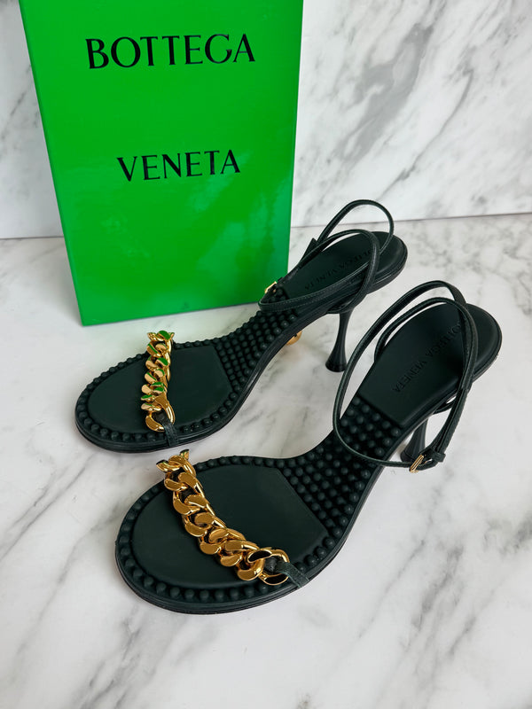 Bottega Veneta - Green Leather Dot Embellished Leather Sandals - Size 38