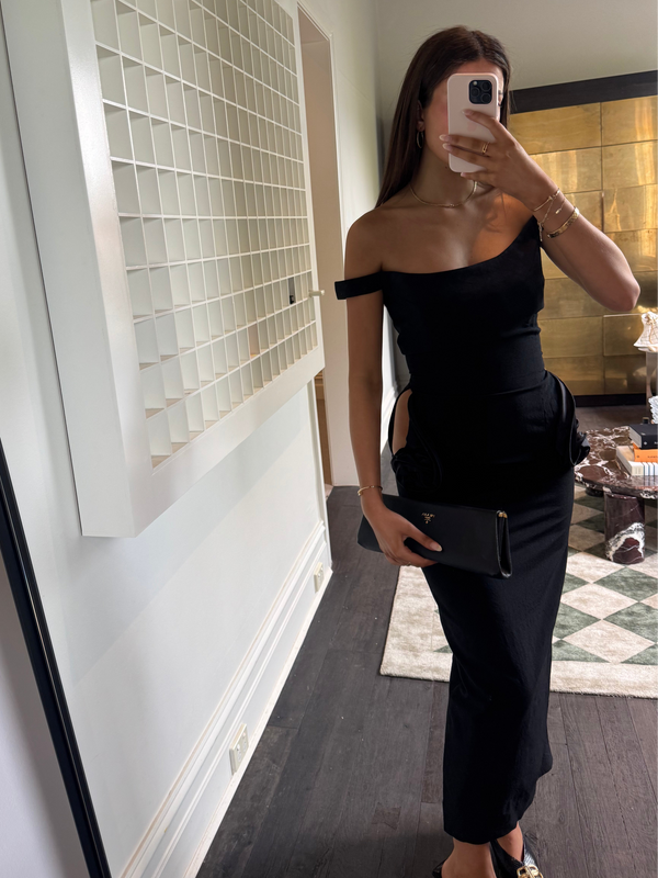 Magda Butrym Off-Shoulder Rose Hip Cutout Midi Dress