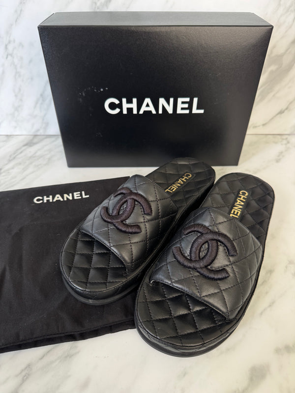 Chanel Quilted CC Mules - Size 39