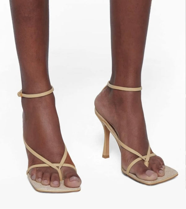 Bottega Veneta - Beige Raffia Heeled Sandals